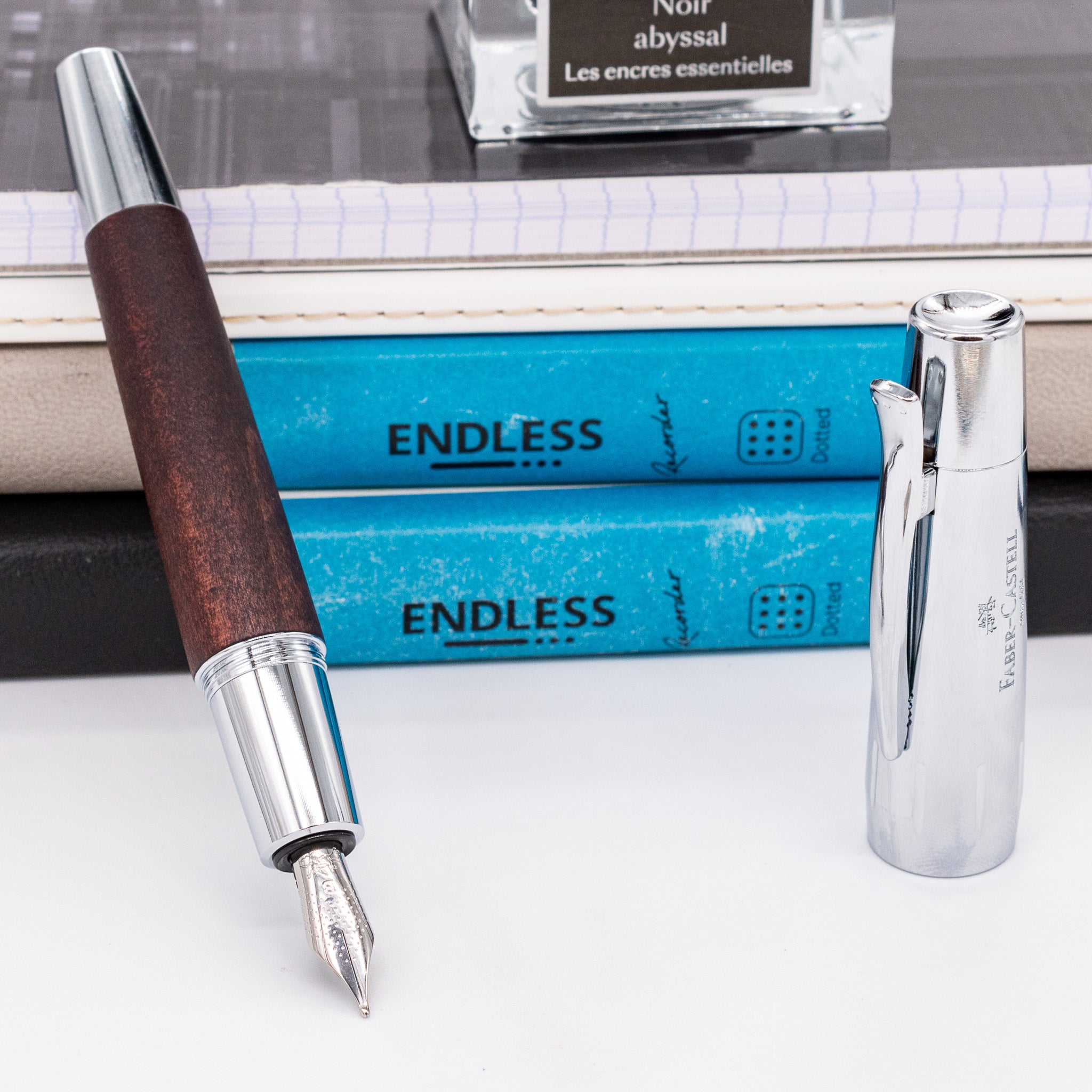 Faber-Castell E-Motion Fountain Pen - Dark Brown Wood & Chrome