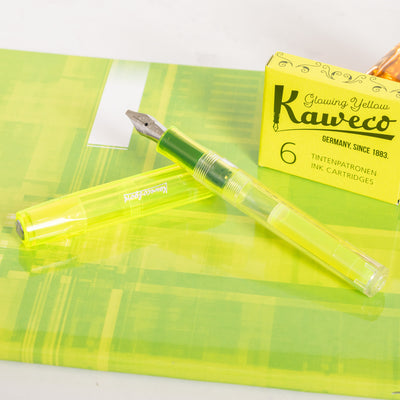 Kaweco Ice Sport Glow Highlighter Fountain Pen Set uncapped