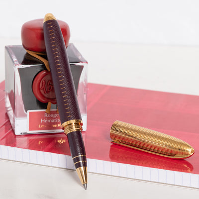 Louis Vuitton Doc Burgundy Leather & Gold Rollerball Pen uncapped