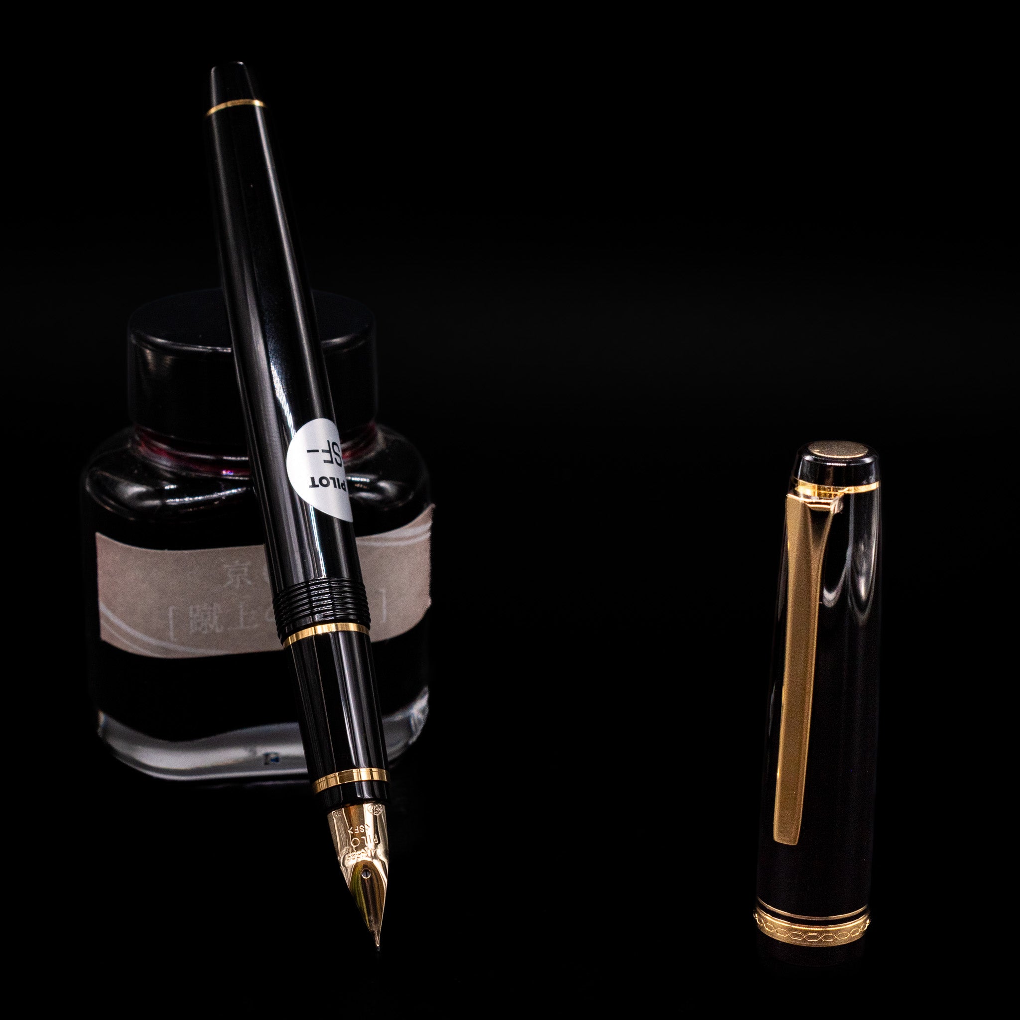Pilot Falcon Fountain Pen - Black with Gold Trim | 14k Soft Nib