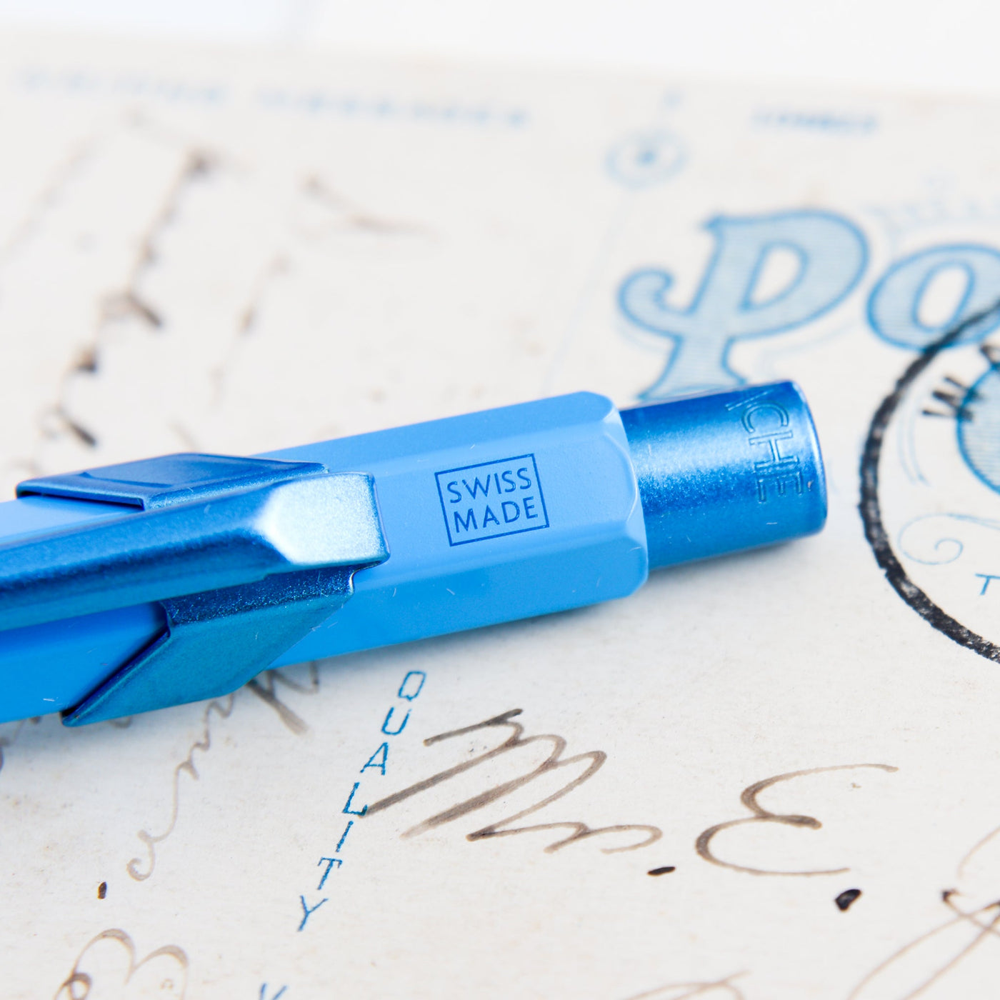 Caran d'Ache 849 Azure Blue Ballpoint Pen Swiss Made Clip