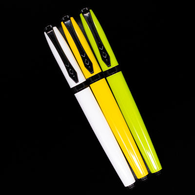 An overhead view of 3 Platignum fountain pens capped.