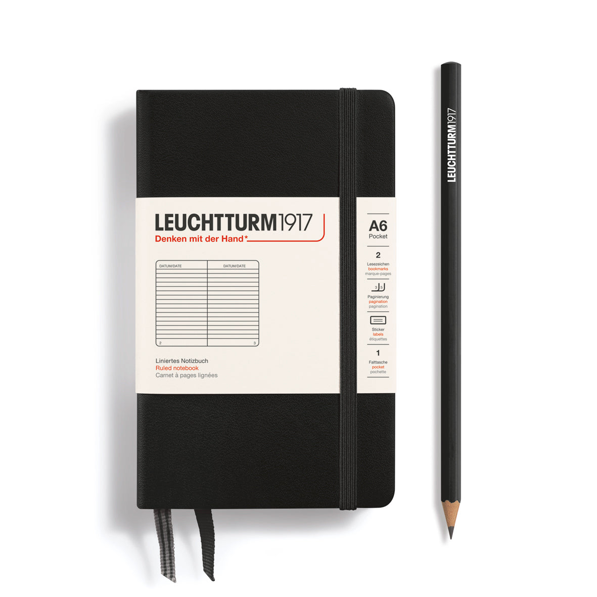 Leuchtturm Pocket A6 Ruled Notebook - Black