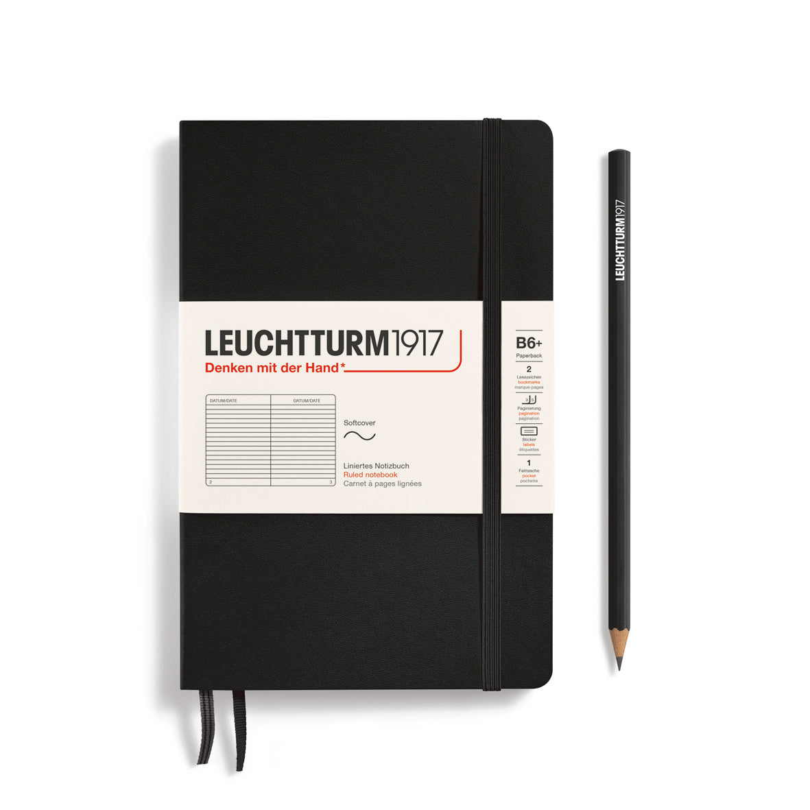 Leuchtturm Softcover Paperback B6+ Ruled Notebook - Black