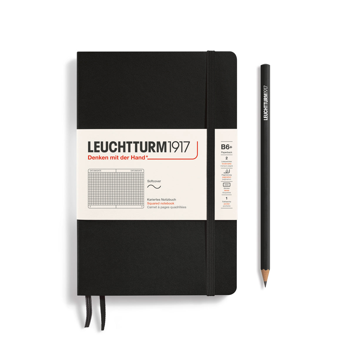 Leuchtturm Softcover Paperback B6+ Squared Notebook - Black