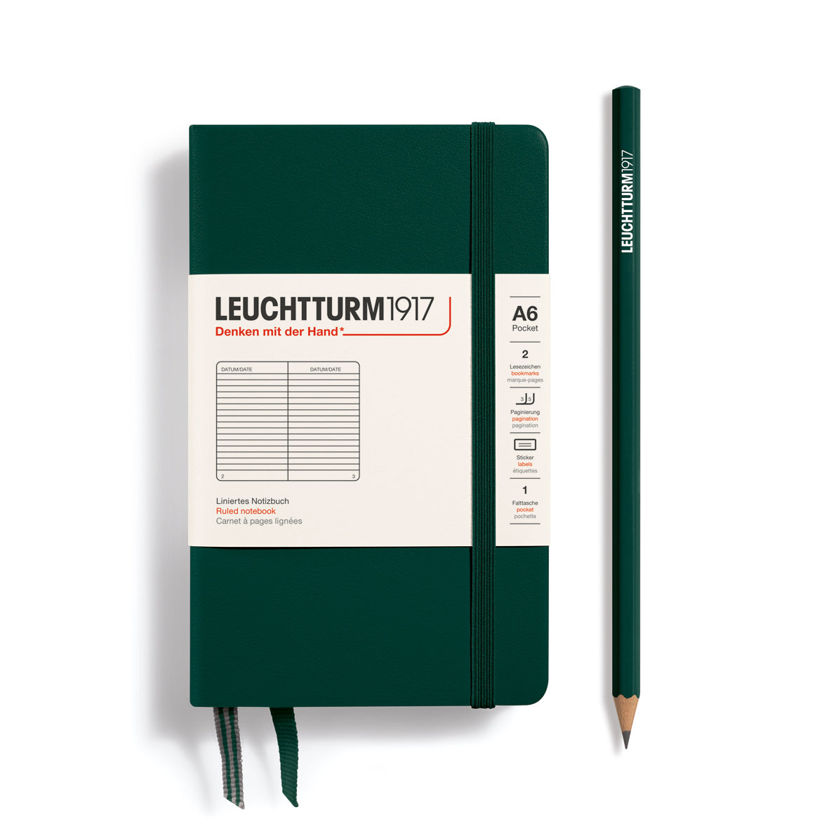 Leuchtturm Pocket A6 Ruled Notebook - Forest Green
