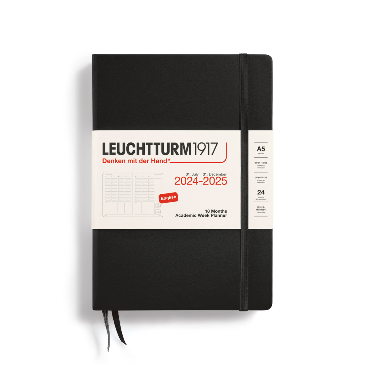 Leuchtturm A5 18 Months Academic Week Planner - Black