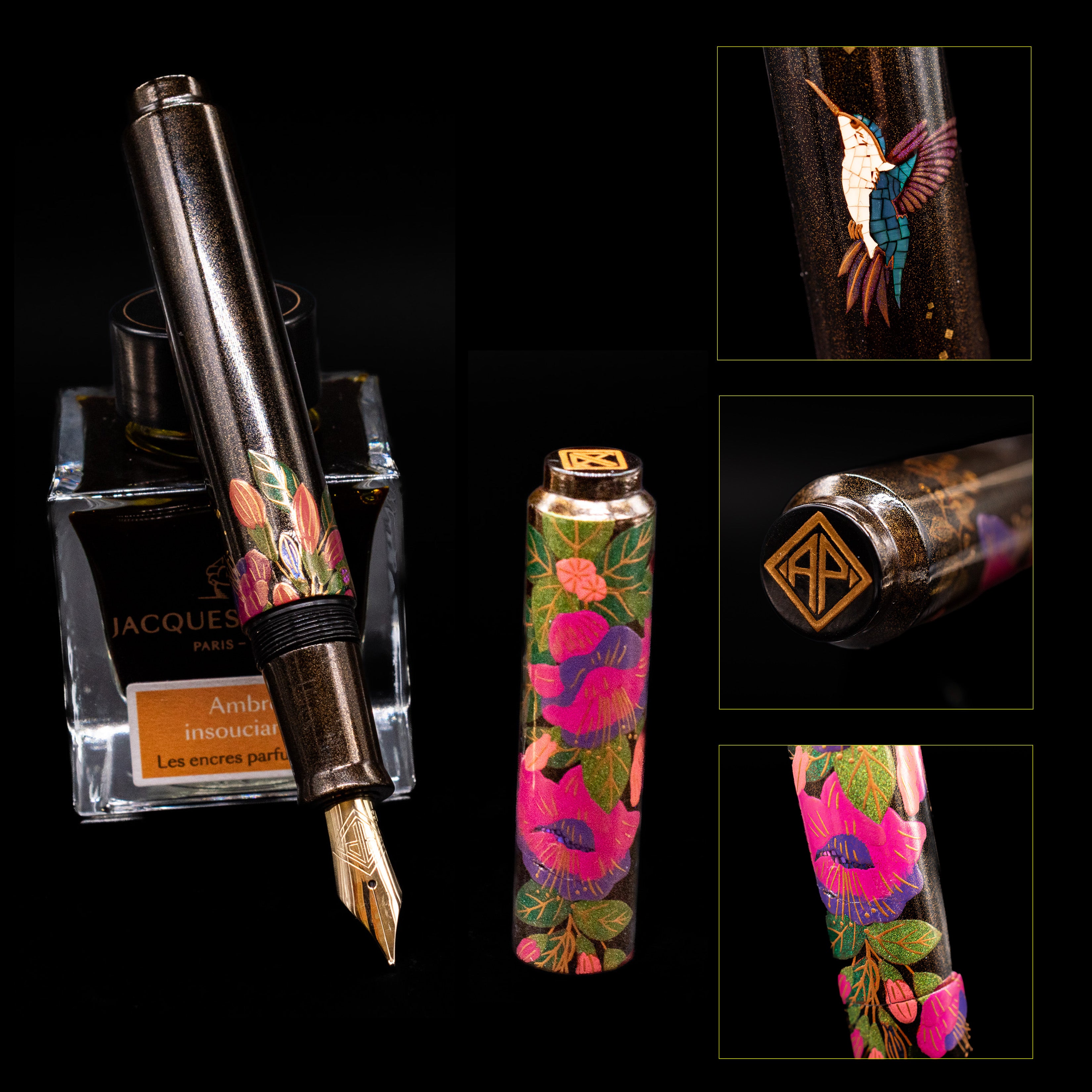 AP Writer Maki-e Fountain Pen – Hummingbird & Fuchsia – Truphae
