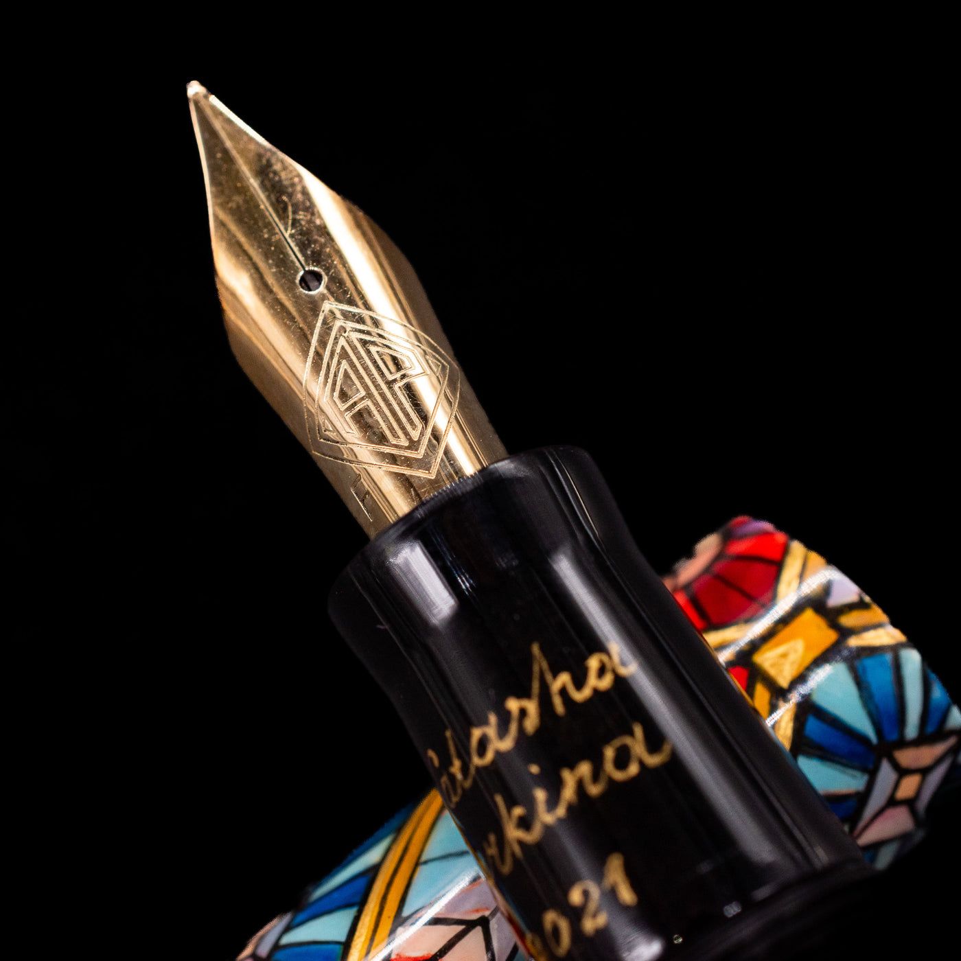  A macro shot of the nib with its intricate detailing and logo engraving for the AP Limited Editions Imperial Lacquer Art Fountain Pen - Tiffany.