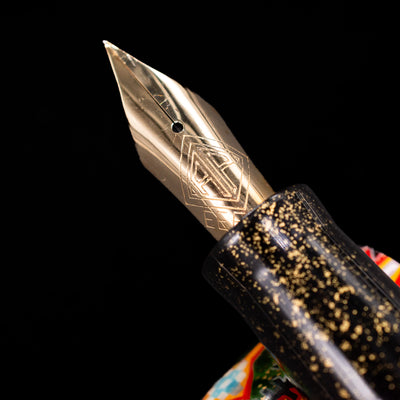 A macro shot of the nib with its intricate detailing and logo engraving for the AP Limited Editions Imperial Lacquer Art Fountain Pen - Tutankhamen.