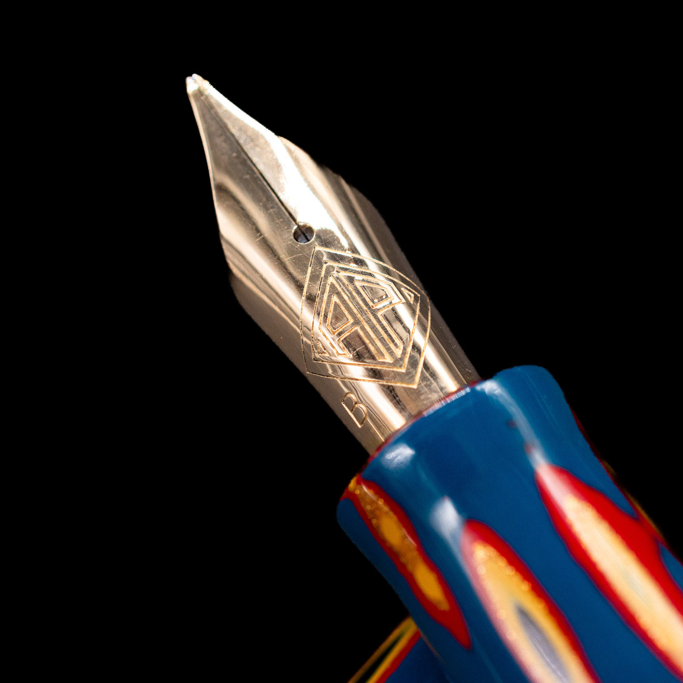  A macro shot of the nib with its intricate detailing and logo engraving for the AP Limited Editions Urushi Lacquer Art Fountain Pen - Amorphous Splendour.