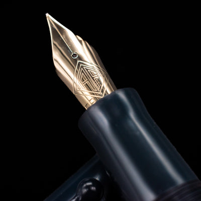  A macro shot of the nib with its intricate detailing and logo engraving for the AP Limited Editions Urushi Lacquer Art Fountain Pen - Tetsu-Kon.
