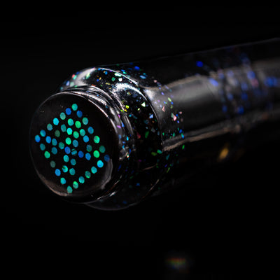 Zoomed-in view of the top of the cap with the finial on the AP Limited Editions Writer Maki-e Fountain Pen - The Firefly Squid.