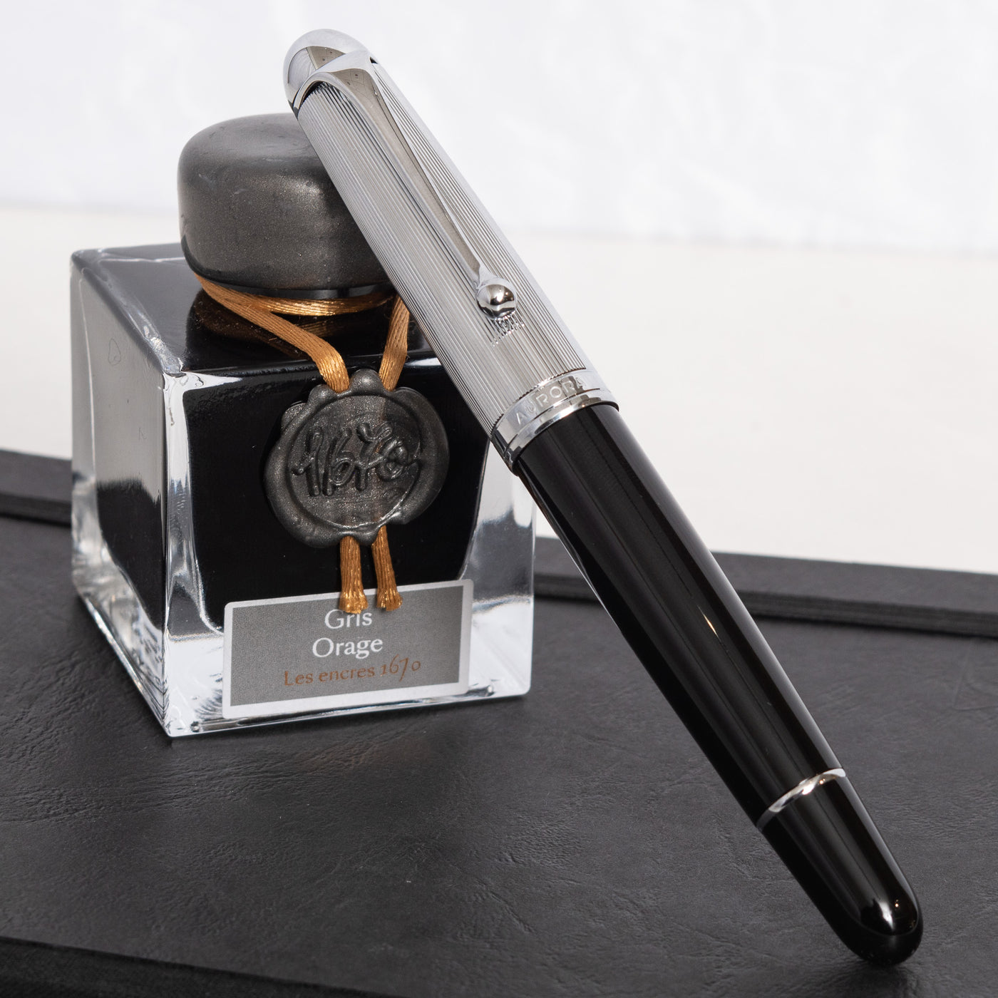 Aurora 88 Black Resin & Chrome Fountain Pen capped