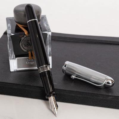 Aurora 88 Black Resin & Chrome Fountain Pen uncapped