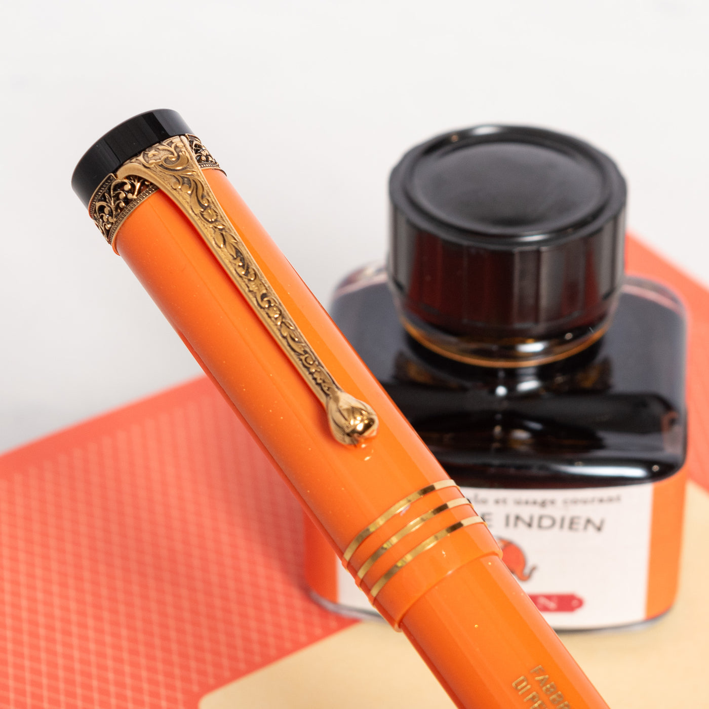 Aurora Internazionale Orange Limited Edition Fountain Pen engraved clip