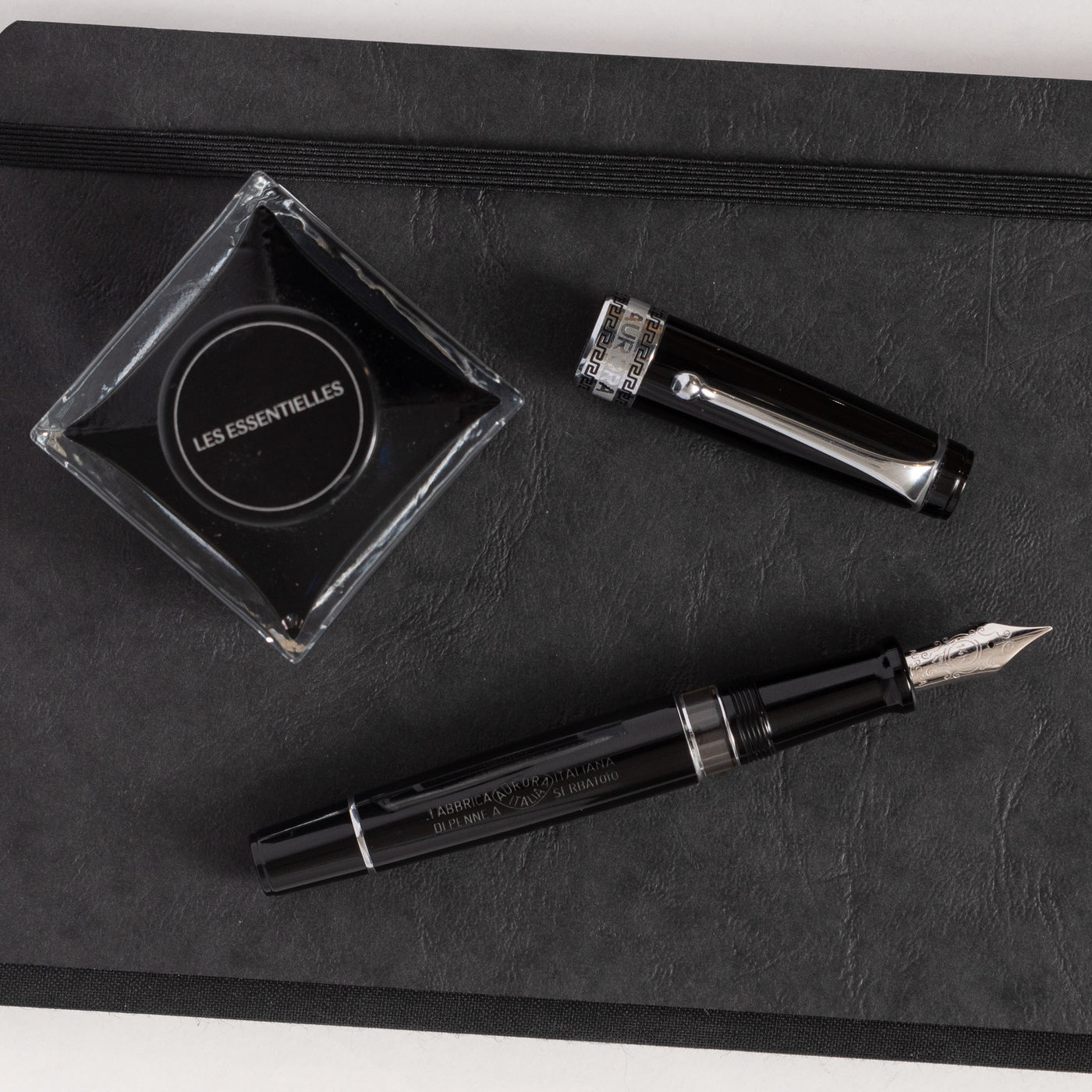 Aurora Optima Black Resin & Chrome Fountain Pen Italia