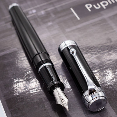 Aurora Talentum Black & Chrome Fountain Pen silver trim