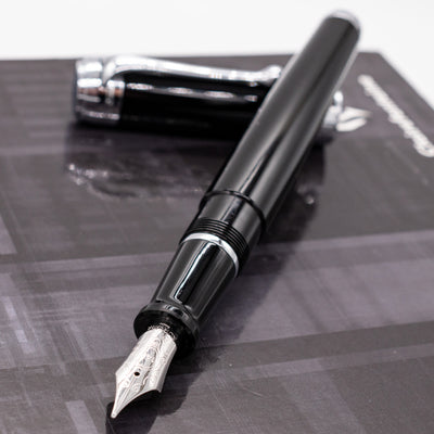 Aurora Talentum Black & Chrome Fountain Pen uncapped