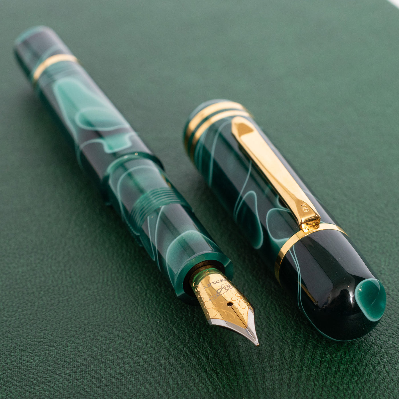 Bexley Poseidon Magnum II Green Seas Fountain Pen gold trim