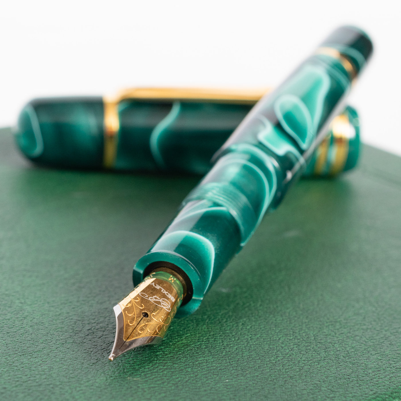 Bexley Poseidon Magnum II Green Seas Fountain Pen uncapped