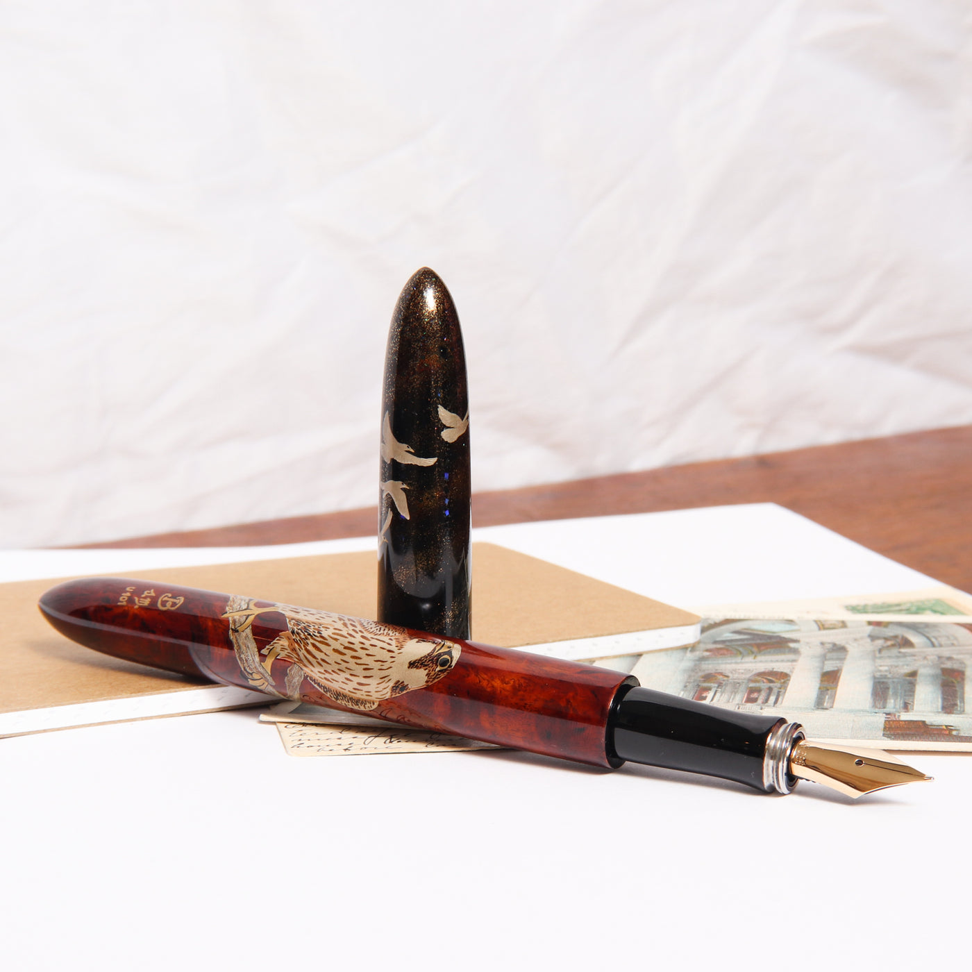 Bottegando Hawk Maki-e Fountain Pen Uncapped