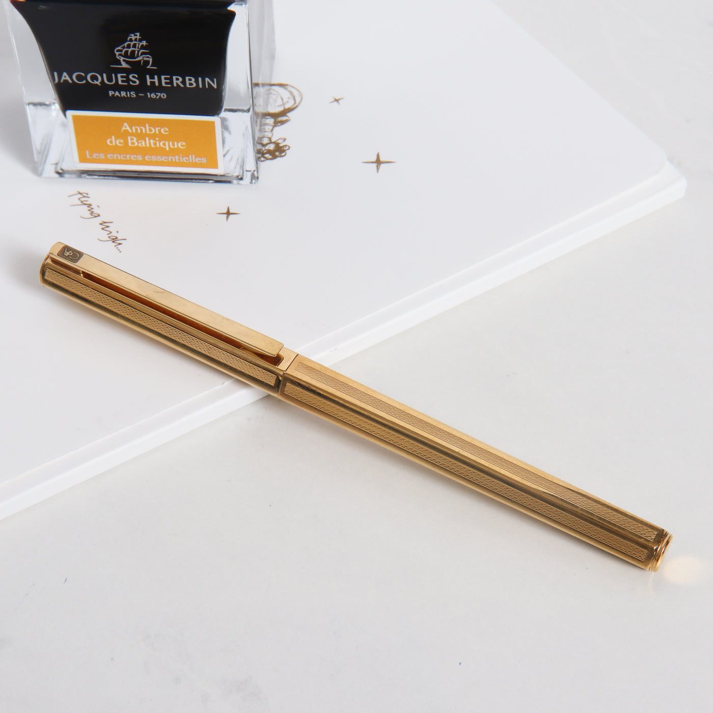 Caran d'Ache Hexagonal Gold Plated Guilloche Fountain Pen - Preowned Capped