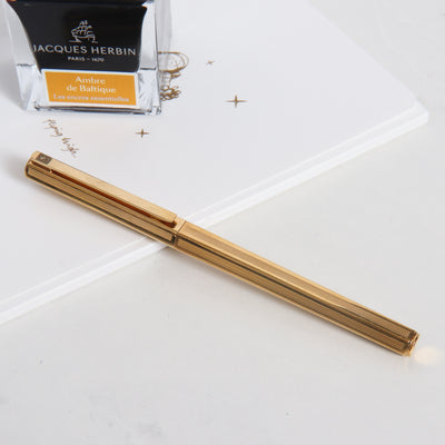Caran d'Ache Hexagonal Gold Plated Guilloche Fountain Pen - Preowned Capped
