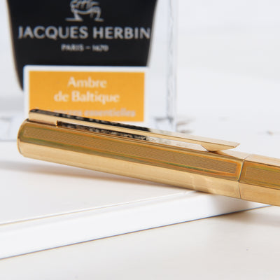 Caran d'Ache Hexagonal Gold Plated Guilloche Fountain Pen - Preowned Clip