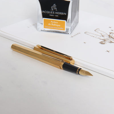 Caran d'Ache Hexagonal Gold Plated Guilloche Fountain Pen - Preowned Hexagonal