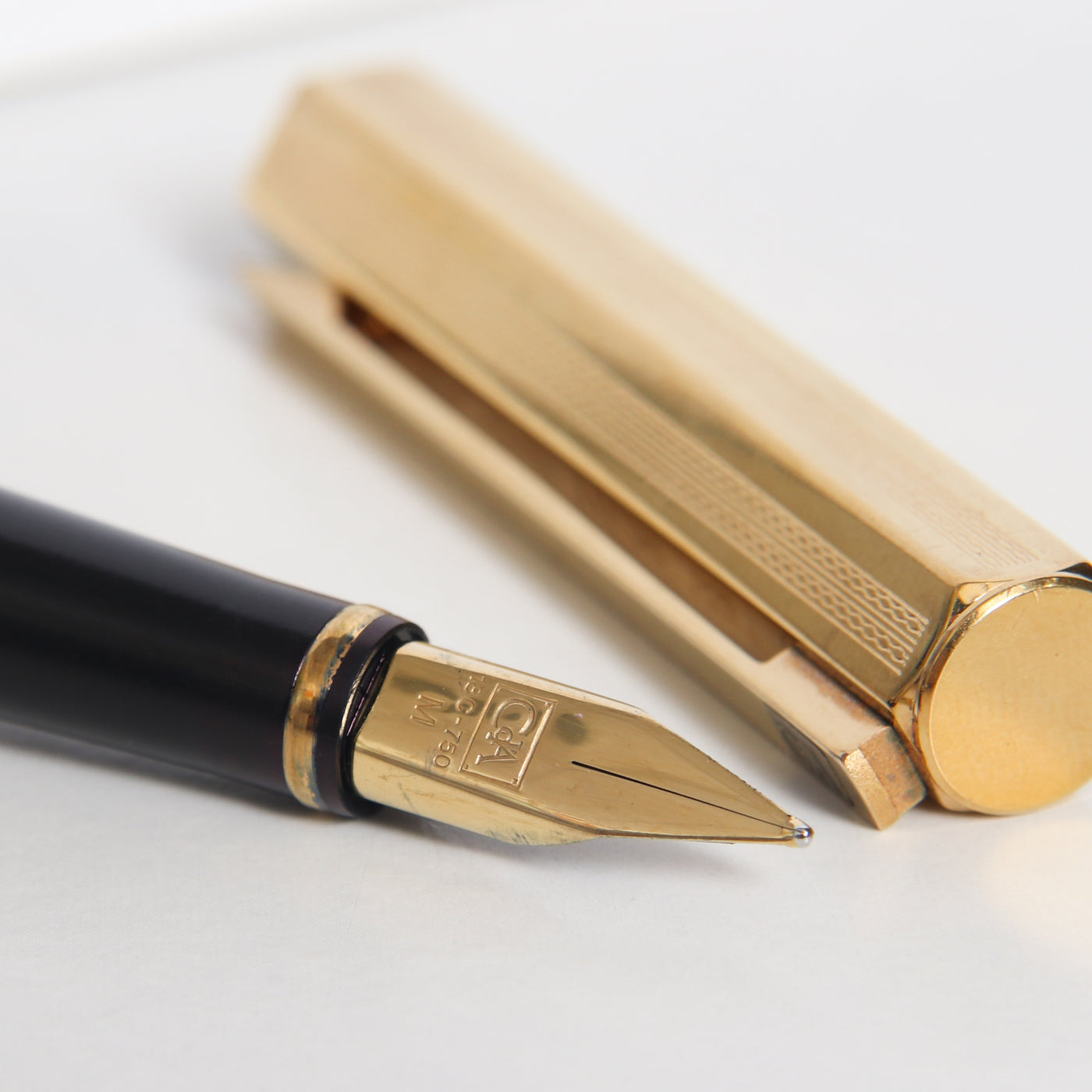 Caran d'Ache Hexagonal Gold Plated Guilloche Fountain Pen - Preowned Nib Details