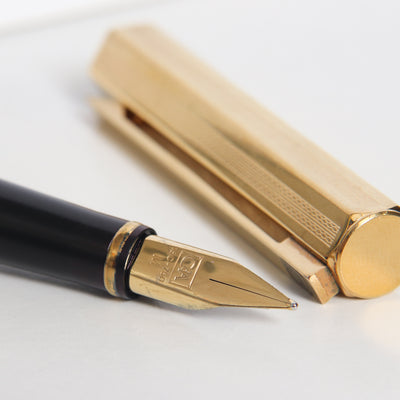 Caran d'Ache Hexagonal Gold Plated Guilloche Fountain Pen - Preowned Nib Details