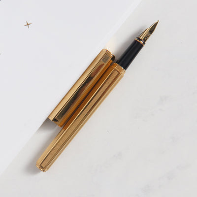 Caran d'Ache Hexagonal Gold Plated Guilloche Fountain Pen - Preowned Textured Barrel