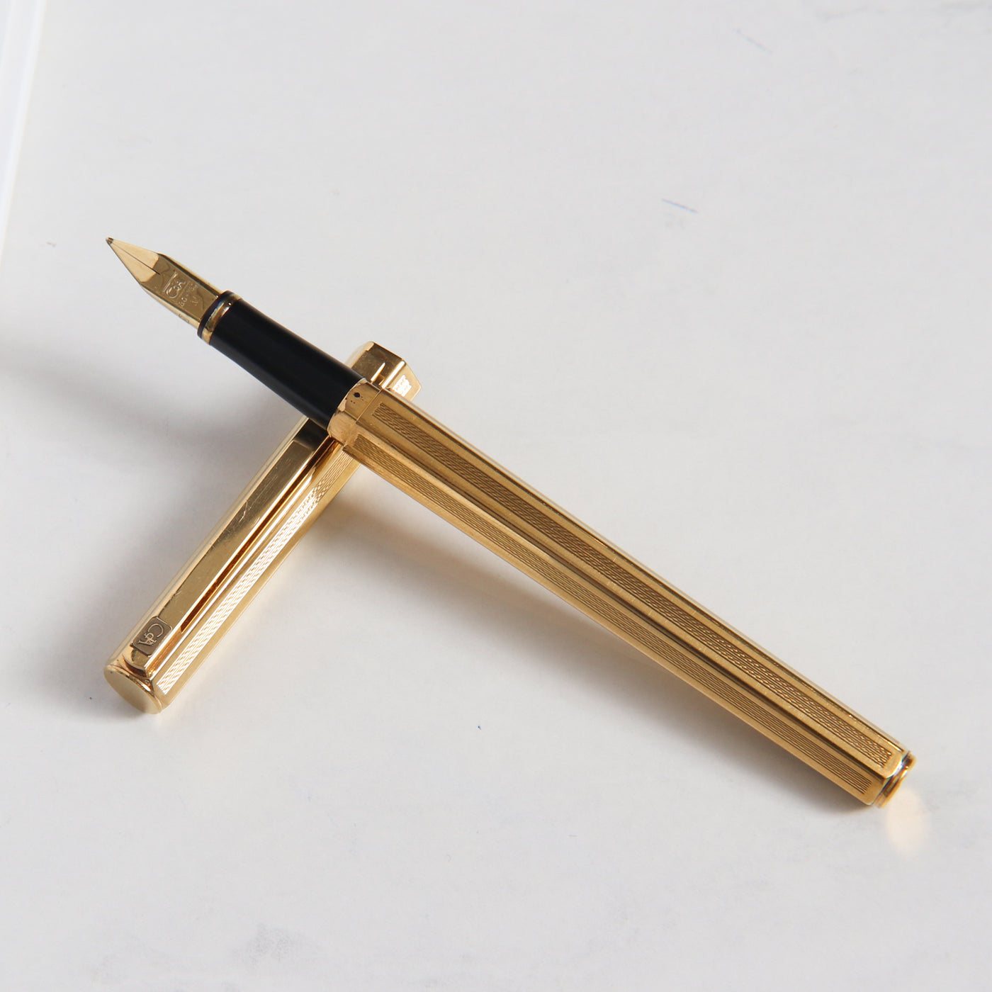 Caran d'Ache Hexagonal Gold Plated Guilloche Fountain Pen - Preowned
