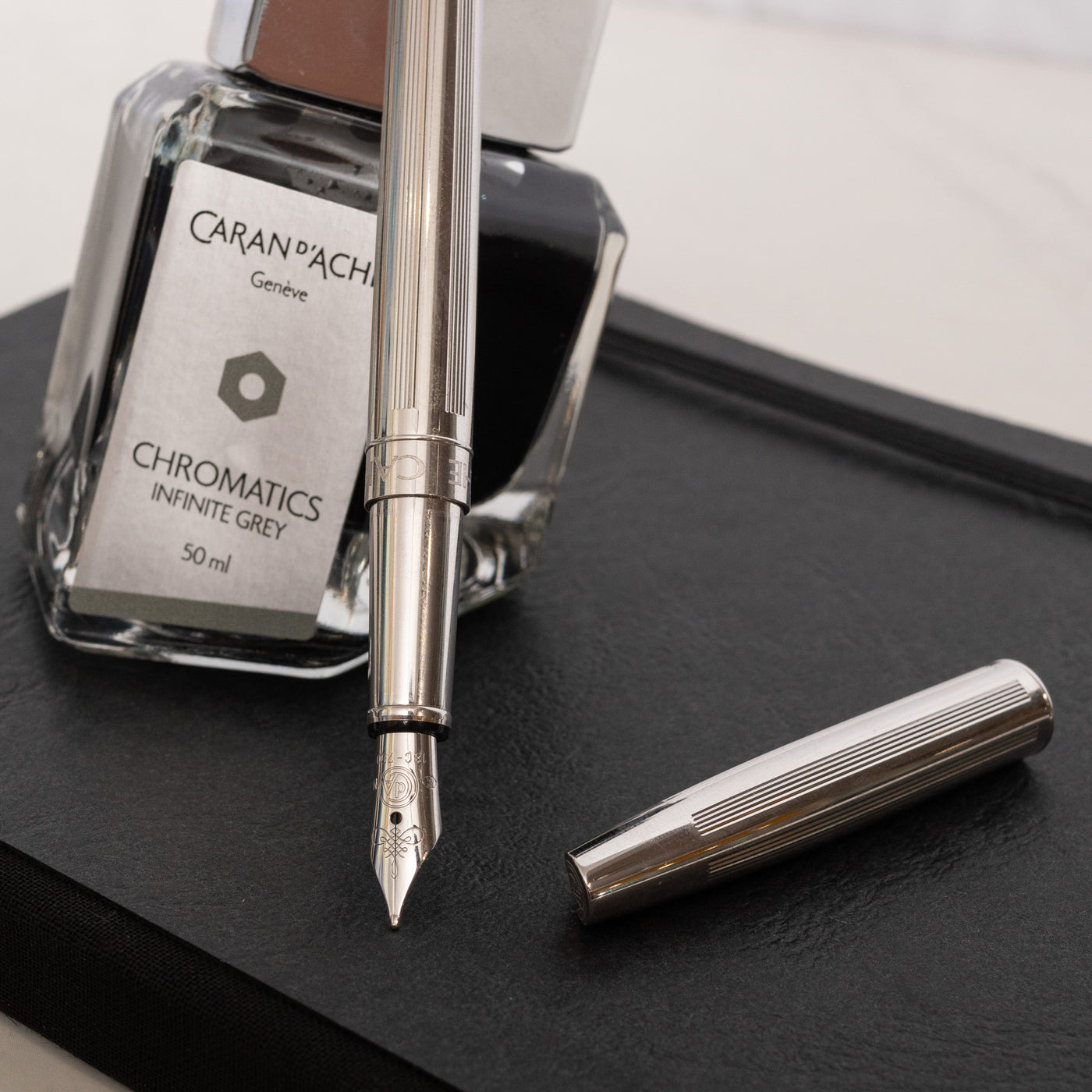 Caran d'Ache Madison Cisele Silver Rhodium Coated Fountain Pen - Preowned Nib Details