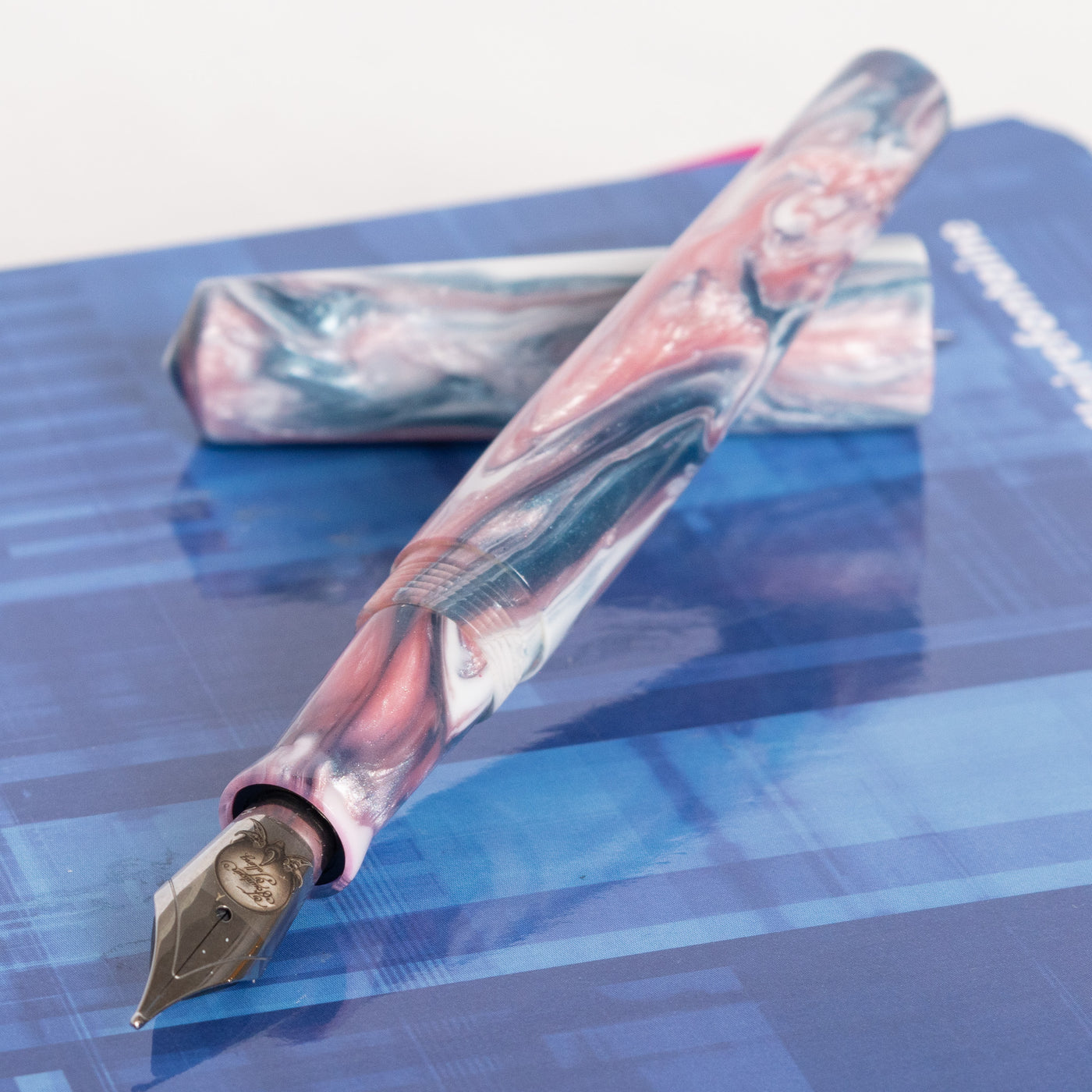 Carolina Pen Co Charleston Light Blue Pink Fountain Pen Uncapped