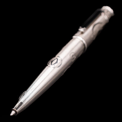 Full view of the Cartier Diabolo Platinum Double C Logo Ballpoint Pen - Preowned with a focus on the tip.