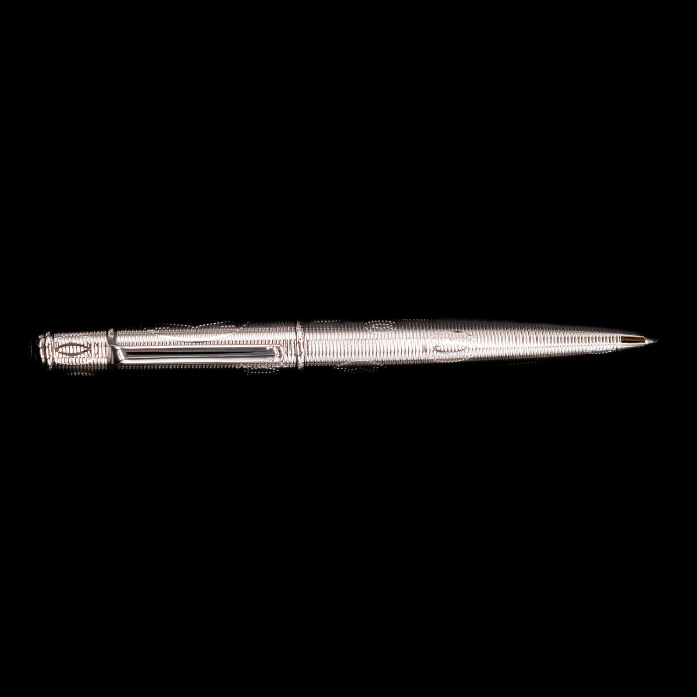 An overhead view of the Cartier Diabolo Platinum Double C Logo Ballpoint Pen - Preowned.
