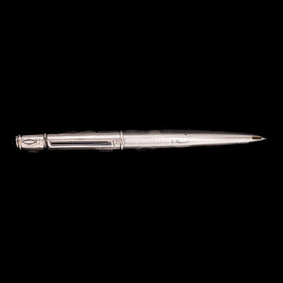 An overhead view of the Cartier Diabolo Platinum Double C Logo Ballpoint Pen - Preowned.
