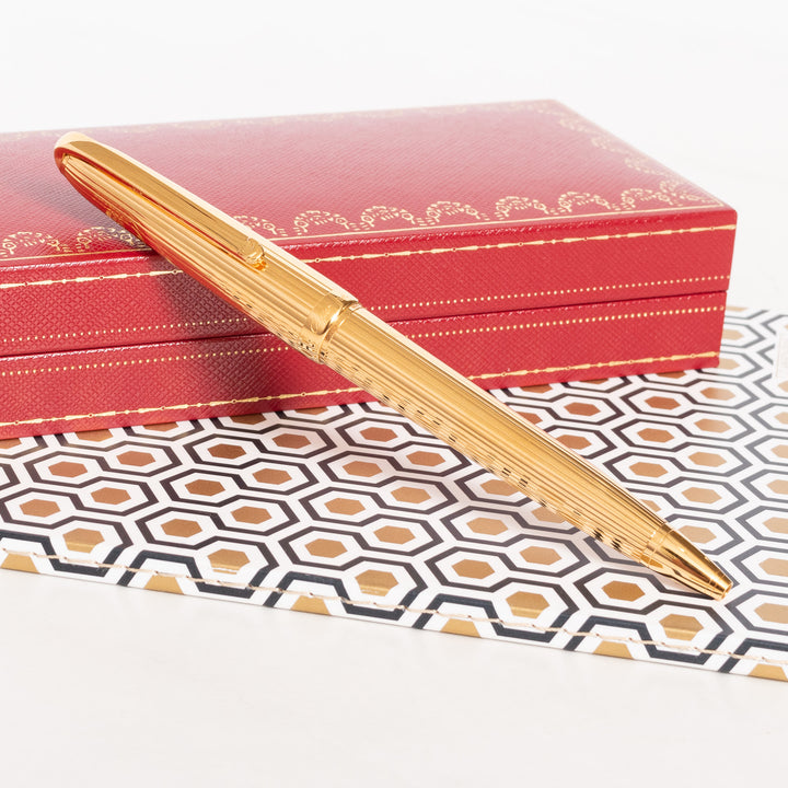 Cartier Louis Gold Plated Godron Finish Ballpoint Pen - Preowned