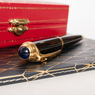 Cartier Roadster Black & Gold Ballpoint Pen blue cabochon
