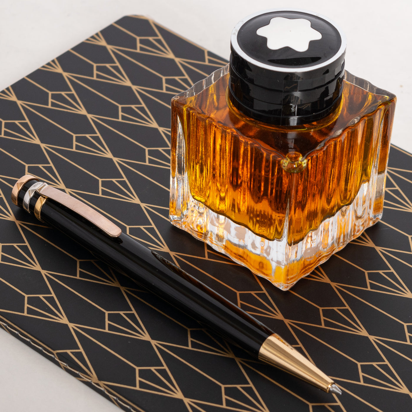 Cartier Trinity Black Lacquer Ballpoint Pen rose gold