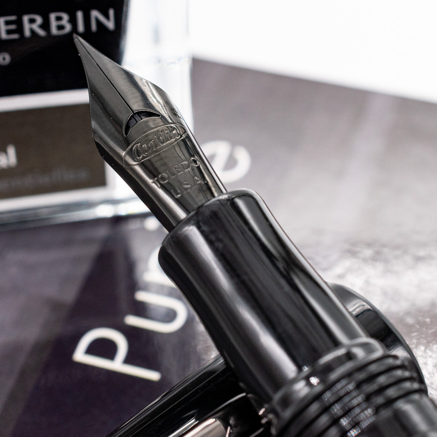 Conklin All American Raven Black Fountain Pen stainless steel nib