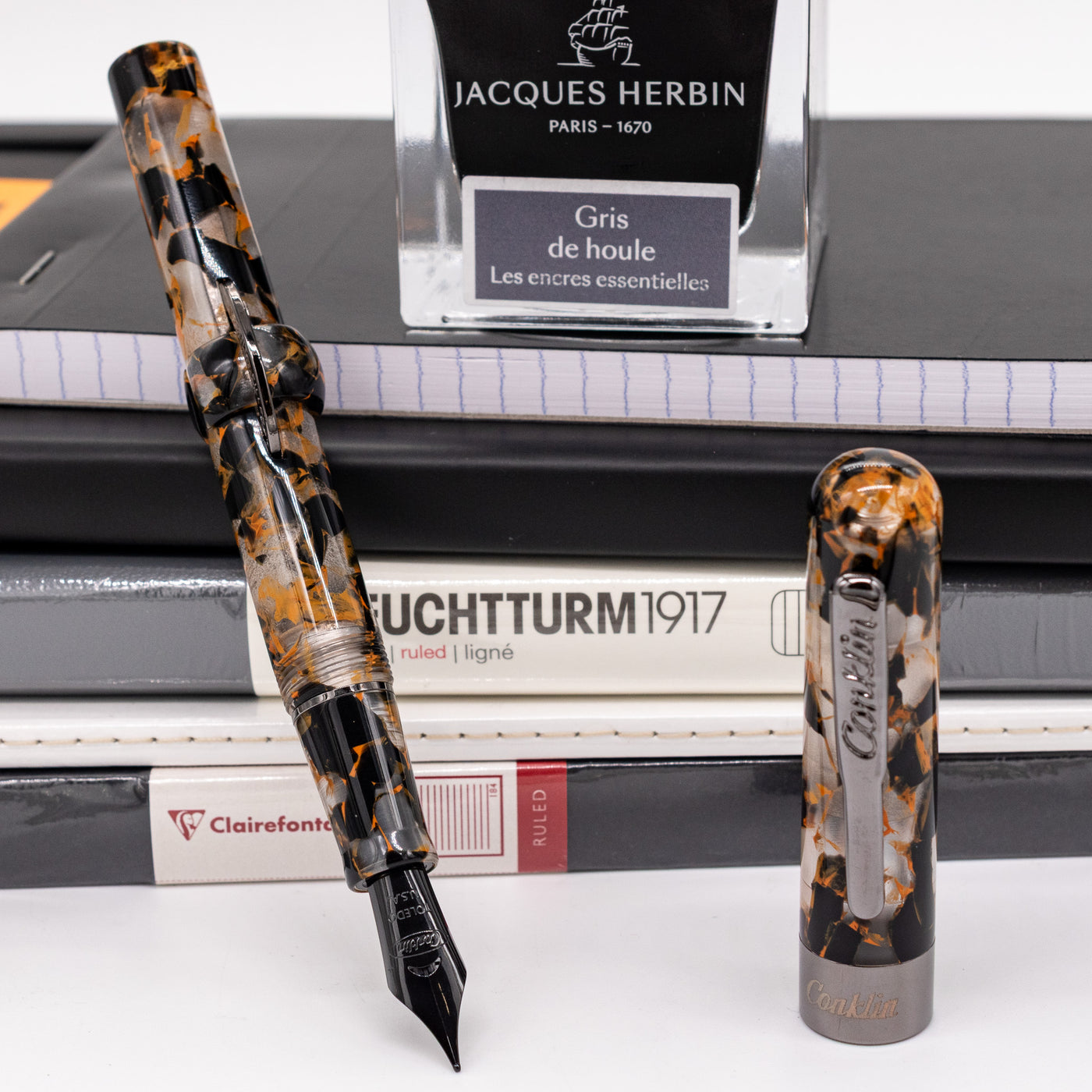 Conklin mark Twain Crescent Filler Fountain Pen - Orange Medley