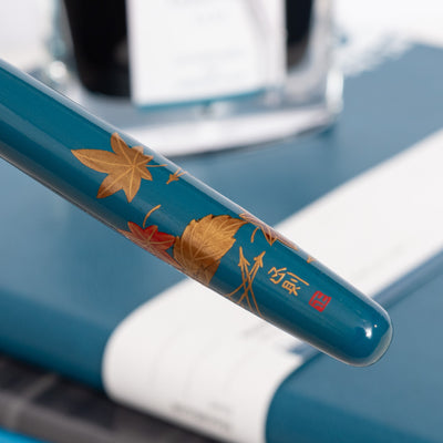 Danitrio Autumn Leaves Maki-e on Hanryo Blue Fountain Pen Signature of the Artist