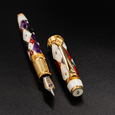 David Oscarson Harlequin Fountain Pen - White gold trim