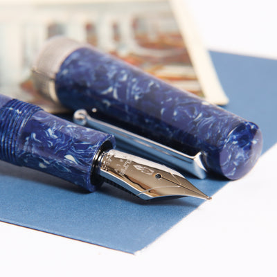 Delta Lapis Blue Celluloid Fountain Pen Nib Details