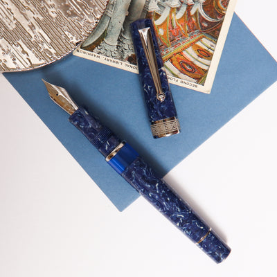 Delta Lapis Blue Celluloid Fountain Pen With Silver Trim