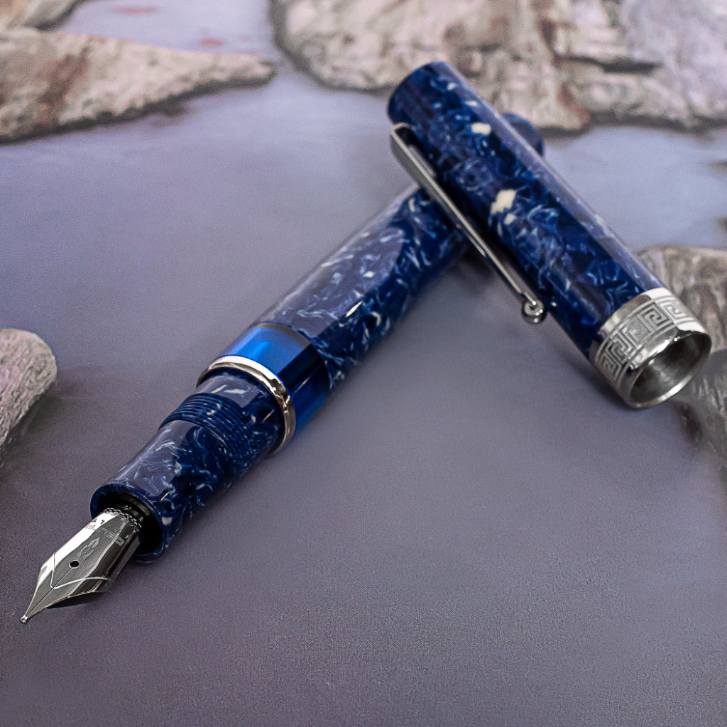 Delta Lapis Blue Celluloid & Silver Trim Fountain Pen