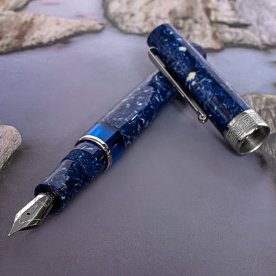 Delta Lapis Blue Celluloid & Silver Trim Fountain Pen